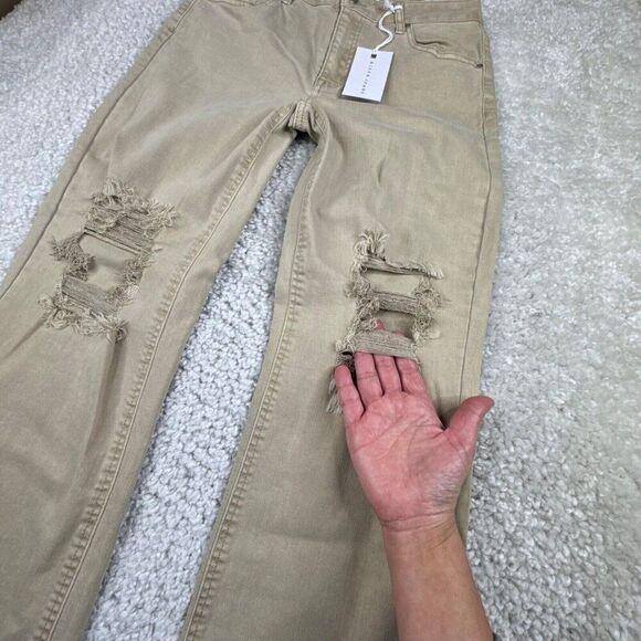 RISEN LOS Angeles Sand High Rise Distressed Straight Leg Jean Raw Hem 7/28 NEW - Picture 11 of 16